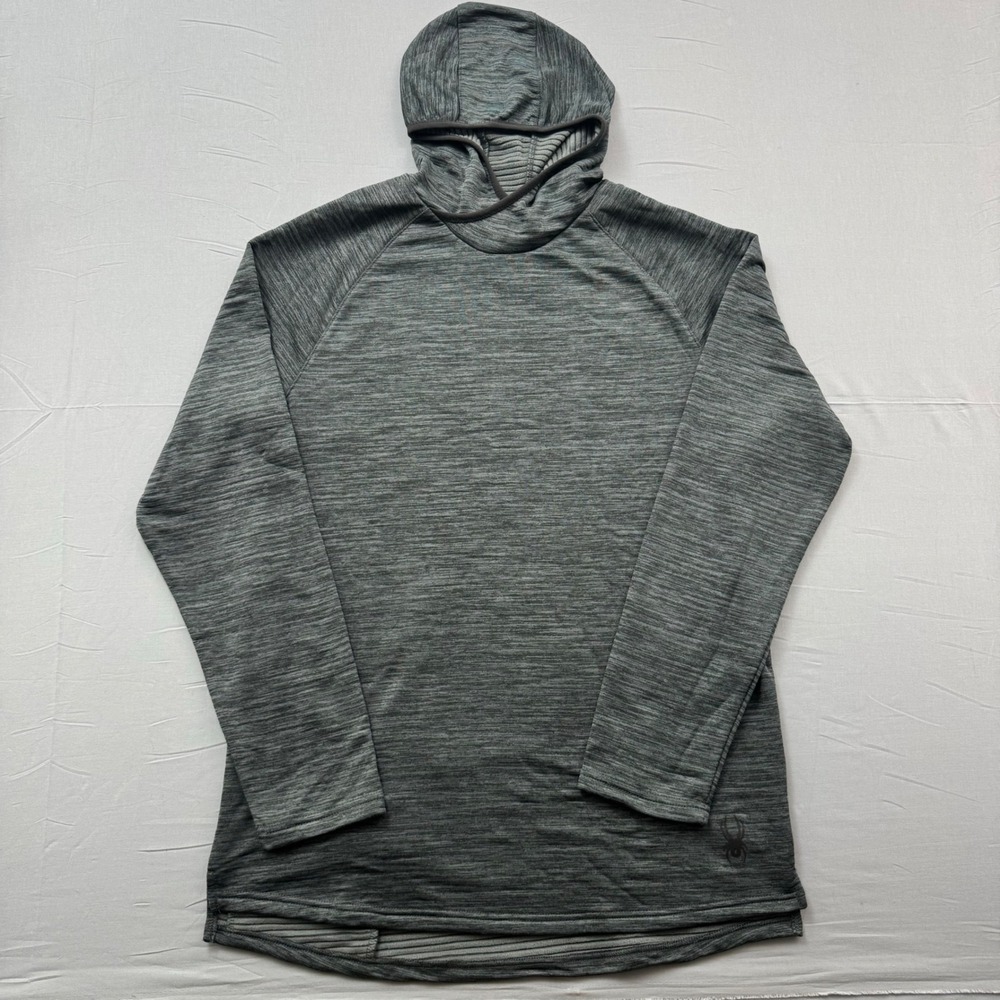Spyder Active Mens‎ Hoodie Gray Space Dye Scuba Neck Gaiter Fleece Pullover L